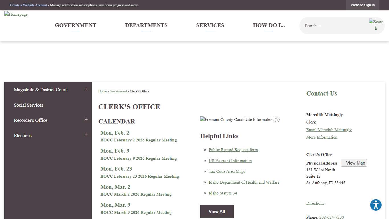 Clerk's Office Fremont County, ID